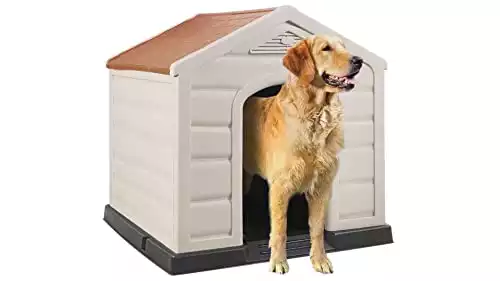 Happy House Cuccia per Cani in Resina PLASTICA Doggy Taglia Grande Large 90X92X89 CM Beige con Tetto Rosso