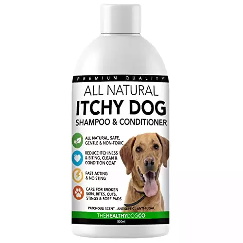 All Natural Shampoo per Prurito di Cani | Patchouli 500ml | Shampoo Sollievo da Prurito e Allergie | Ipoallergenico per Cani con Cute Sensibile | Aiuta nel Trattamento di Prurito, Lesioni e Ferite
