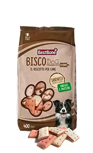 Bestbone Biscodog Sandwich Carne e Pesce Biscottini Gustosi e Croccanti per Cani Omega 3, Calcio e Proteine - 400 g