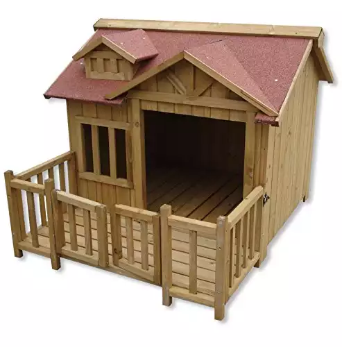 Cuccia e capanna per cani di lusso XL Terrazza in legno e porta a lamelle Legno massiccio