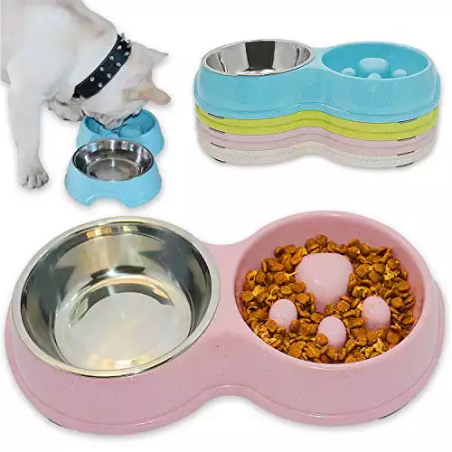 Hifrenchies - Ciotola per cani con alimentazione lenta, in acciaio inox, interattiva, per cani con bulldog francese, rallentare il consumo ecologico per frenchie (rosa)