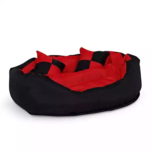 lionto Letto per cani cuscino per cani tessuto Oxford 4-in-1 design (S) 65×50 cm rosso/nero