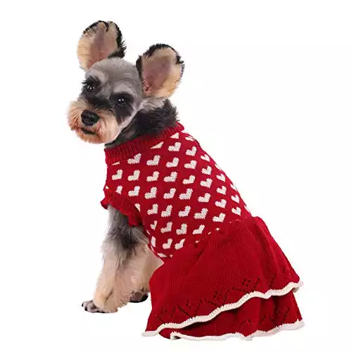 Kuoser Maglione per cani, a forma di cuore, caldo, maglioni per cani, maglioni a collo alto, con foro per guinzaglio, per cani di piccola e media taglia (XS-XL