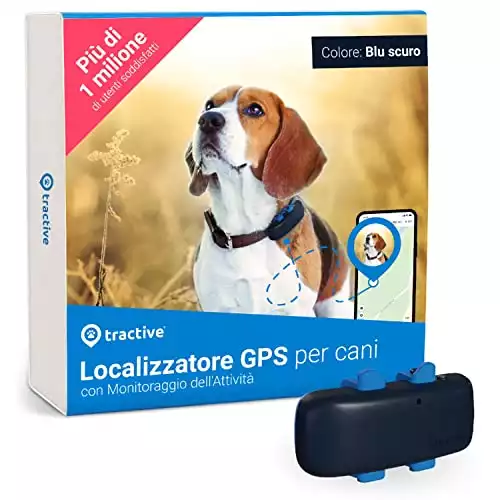 Tractive - GPS per cani, Localizzazione in tempo reale con raggio illimitato e notifiche antifuga, 100% impermeabile (blu scuro)
