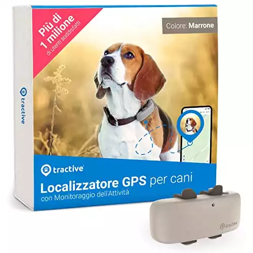 Tractive - GPS per cani, Localizzazione in tempo reale con raggio illimitato e notifiche antifuga, 100% impermeabile (marrone)